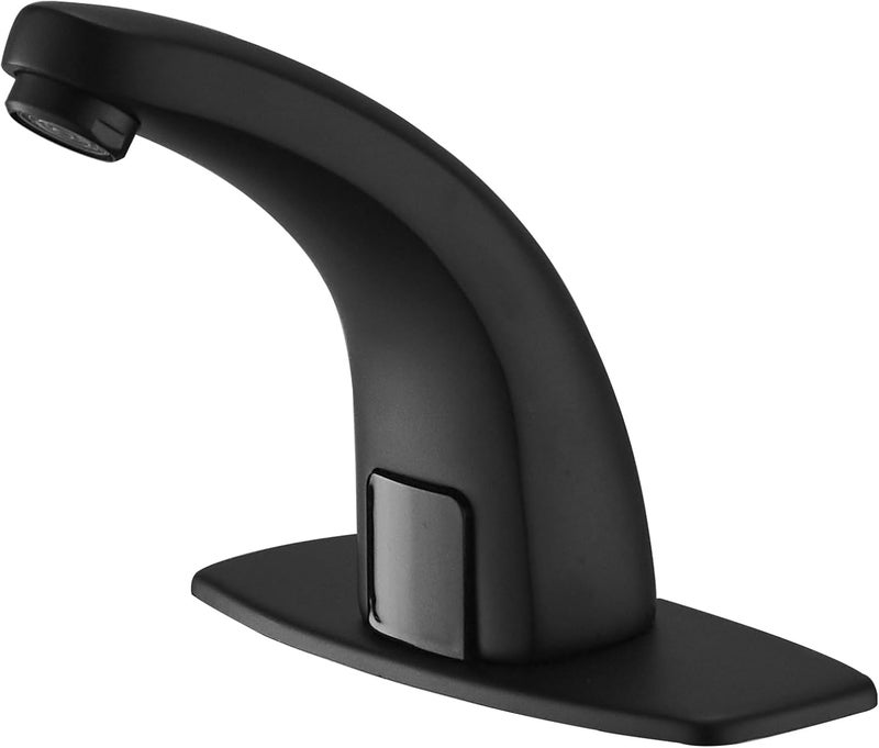 BATHFINESSE Touchless Bathroom Sink Faucet, Commercial Auto Motion Sensor Faucet with Plate, Battery or Plug-in Powered, Hot & Cold Mixer Control, Black - Image 1